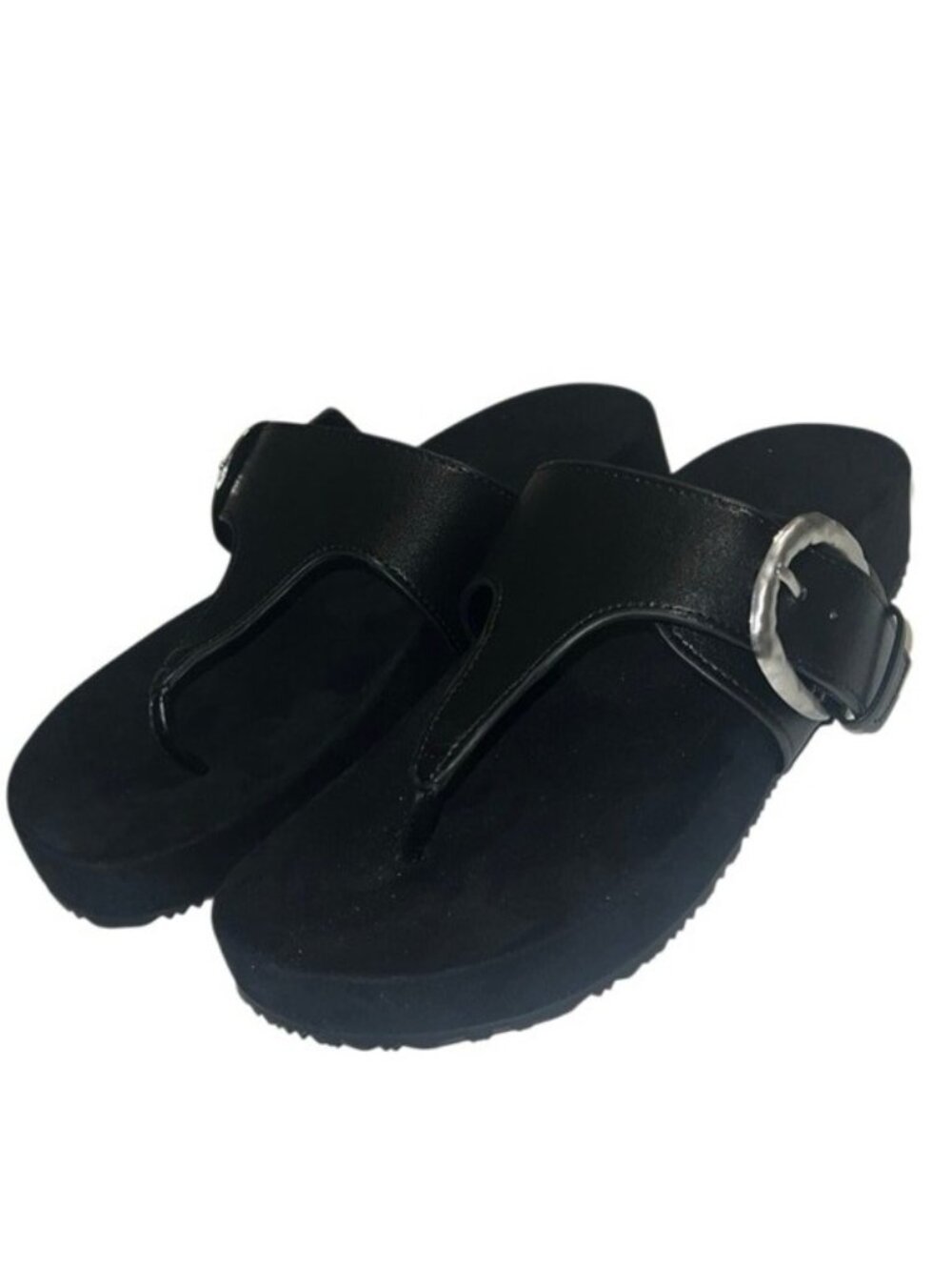 Style & Co Zayaa Black Buckle Flat Toe Post Sandals Size 6 NWOB